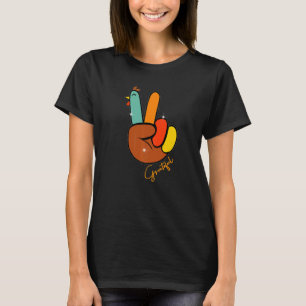 Peace Love Turkey Grateful Turkey Hand Sign Thanks T-Shirt