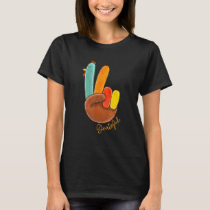 Peace Love Turkey Grateful Turkey Hand Sign Thanks T-Shirt