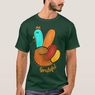 Peace Love Turkey Grateful Turkey Hand Sign Thanks T-Shirt
