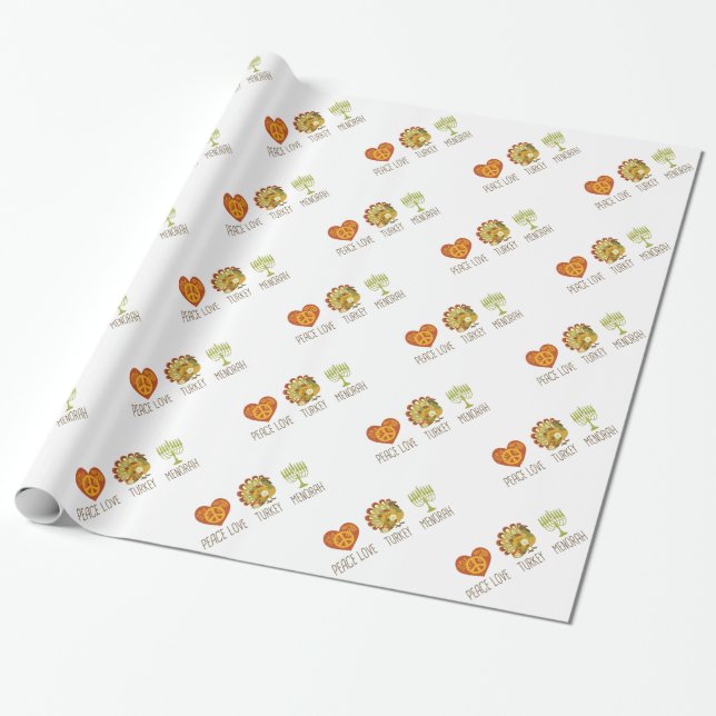 Peace Love Turkey Menorah Wrapping Paper (Unrolled)