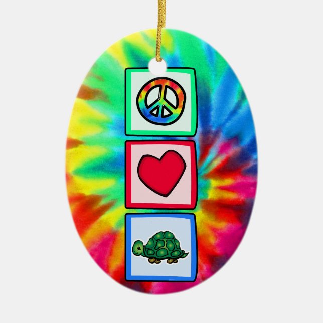 Peace, Love, Turtles Ceramic Tree Decoration (Front)