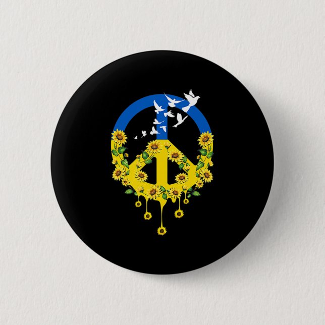 Peace Love Ukraine Dove Ukraine Sunflower Ukrainia 6 Cm Round Badge (Front)