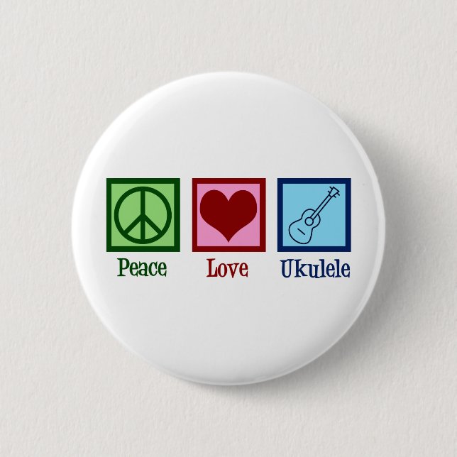 Peace Love Ukulele 6 Cm Round Badge (Front)