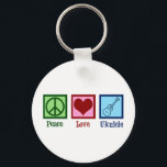 Peace Love Ukulele Key Ring<br><div class="desc">Peace Love Ukulele. Cute ukuleles player gift featuring a cool peace sign, heart, and uke instrument.</div>