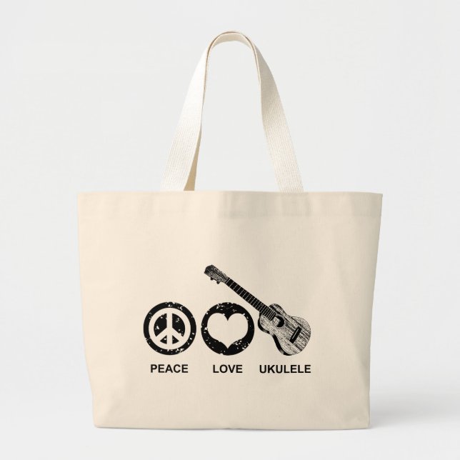 Peace Love Ukulele Large Tote Bag (Front)