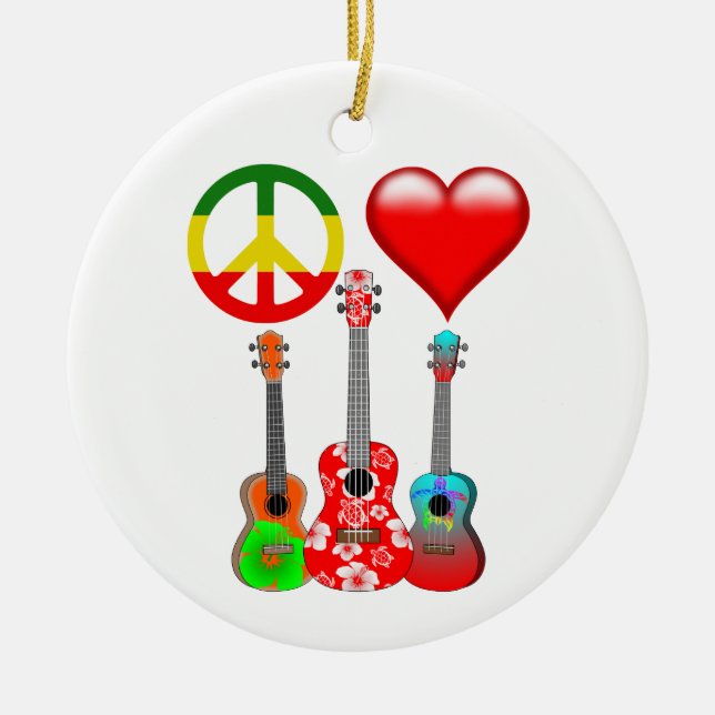 Peace Love Ukuleles Ceramic Tree Decoration (Front)