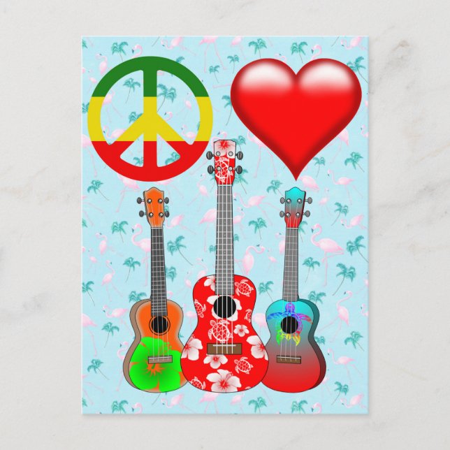 Peace Love Ukuleles Postcard (Front)