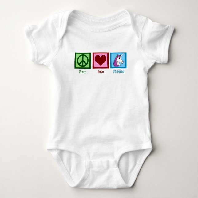 Peace Love Unicorns Baby Bodysuit (Front)