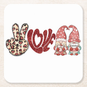 Peace Love Valentines Valentines Day Square Paper Coaster