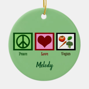 Peace Love Vegan Custom Green Christmas Ceramic Tree Decoration