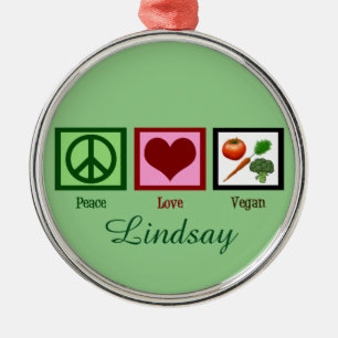 Peace Love Vegan Custom Green Metal Tree Decoration