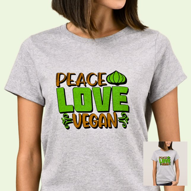 Peace Love Vegan Green Brown on  T-Shirt (Creator Uploaded)