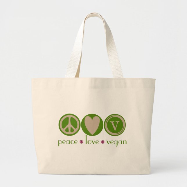 Peace Love Vegan Large Tote Bag (Front)