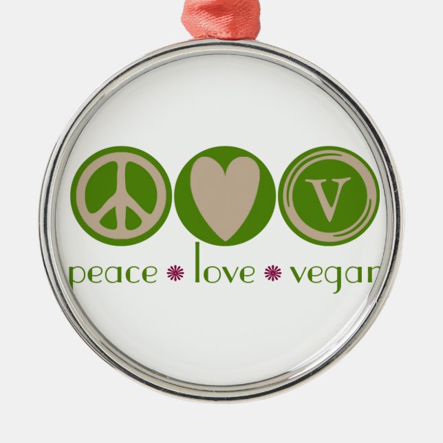 Peace Love Vegan Metal Tree Decoration (Front)