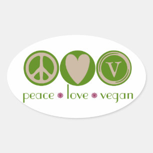 Peace Love Vegan Oval Sticker