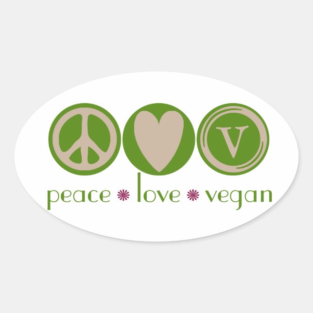 Peace Love Vegan Oval Sticker (Front)