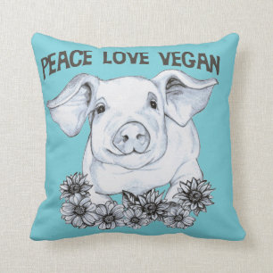 Peace Love Vegan Pig Pillow