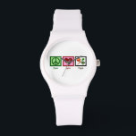 Peace Love Vegan Watch<br><div class="desc">A peace sign,  heart,  and a group of vegetables. I don't eat animal products.</div>