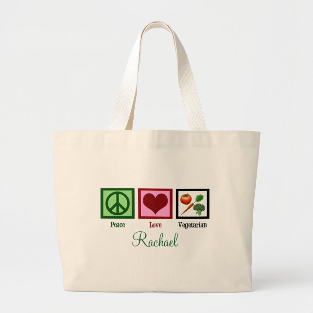 Peace Love Vegetarian Personalised Large Tote Bag (Front)