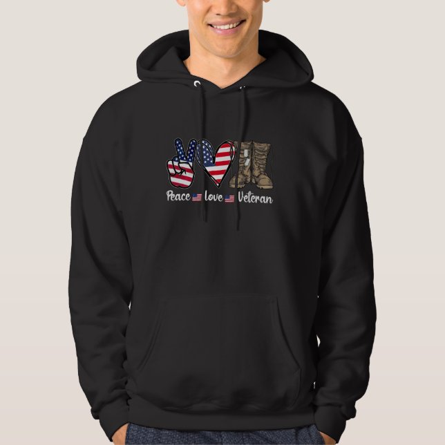 Peace Love Veteran Usa Flag Combat Boots Veteran D Hoodie (Front)