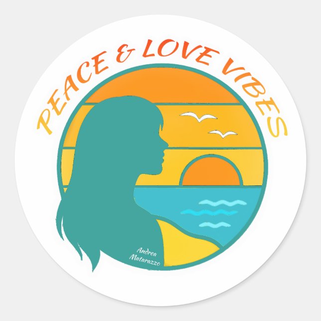 Peace & Love Vibes Classic Round Sticker (Front)