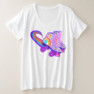 Peace Love Vintage 1960s Pink Roller Skate T-Shirt Plus Size T-Shirt