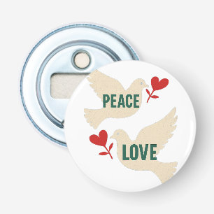 Peace & Love Vintage Dove Art with Heart Motif Bottle Opener