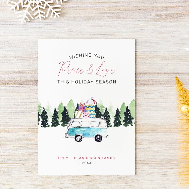 Peace & Love Vintage Van Christmas Holiday Gifts  Card (Creator Uploaded)