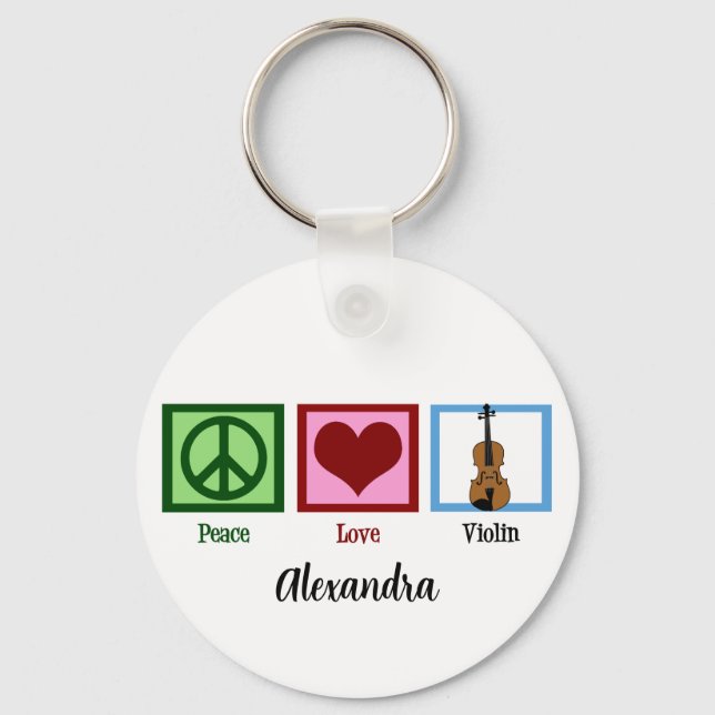 Peace Love Violin Cute Custom Violinist Key Ring (Front)