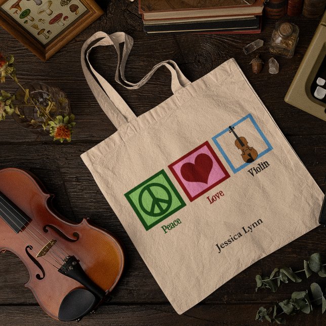 Peace Love Violin Cute Personalised Violinist Tote Bag (Creator Uploaded)