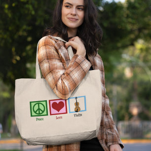 Peace Love Violin Large Tote Bag