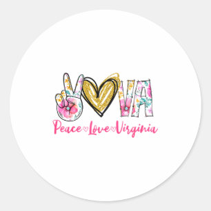 Peace Love Virginia Floral Vintage Virginia Pride Classic Round Sticker