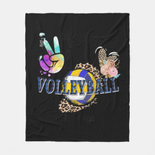 Peace Love Volleyball Gammy Life Mum Grandma Leopa Fleece Blanket