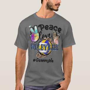 Peace Love Volleyball Granny Life Mum Grandma Leop T-Shirt