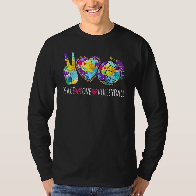 Peace Love Volleyball Graphic For Player Coach T-Shirt (Front)