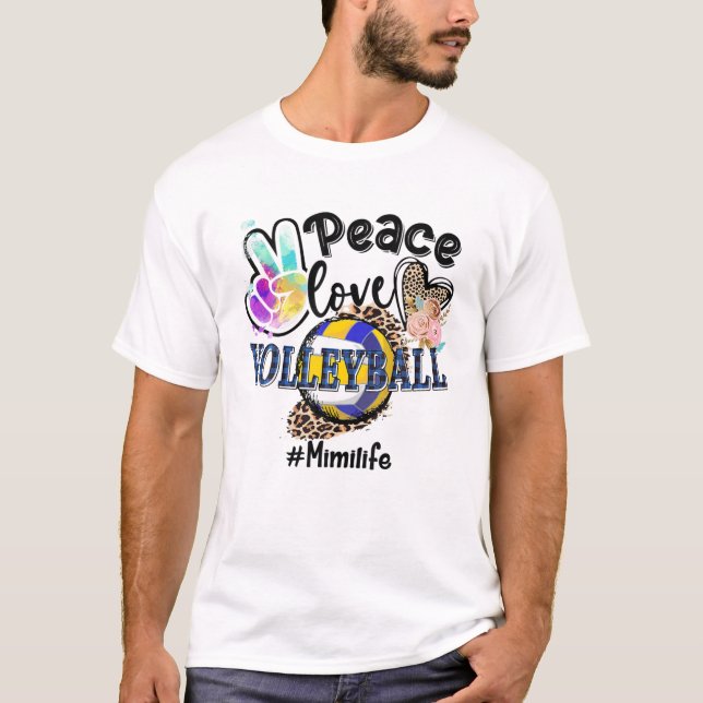 Peace Love Volleyball Mimi Life Mom Grandma Leopar T-Shirt (Front)