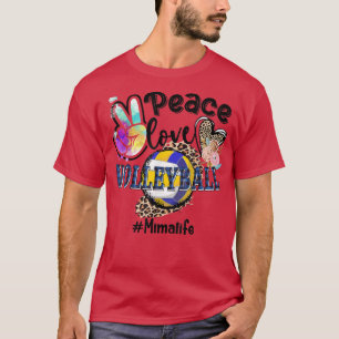 Peace Love Volleyball Mimi Life Mom Grandma Leopar T-Shirt
