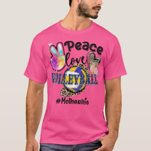 Peace Love Volleyball Mother Life Mum Grandma Leop T-Shirt