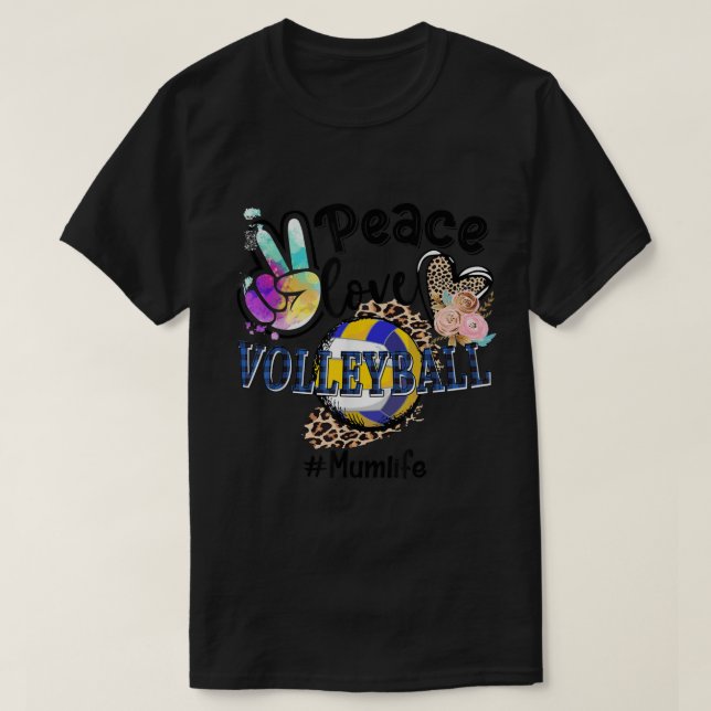 Peace Love Volleyball Mum Life Mum Grandma Leopard T-Shirt (Design Front)