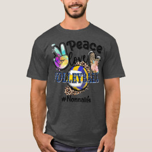 Peace Love Volleyball Nonna Life Mum Grandma Leopa T-Shirt