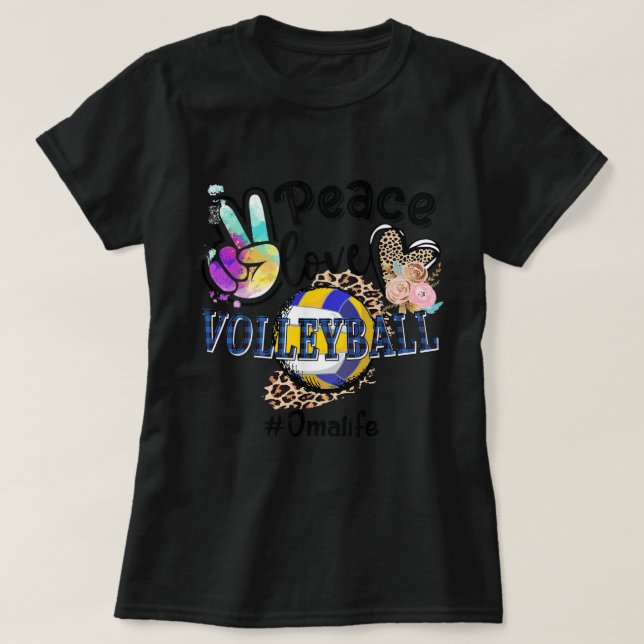 Peace Love Volleyball Oma Life Mom Grandma Leopard T-Shirt (Design Front)