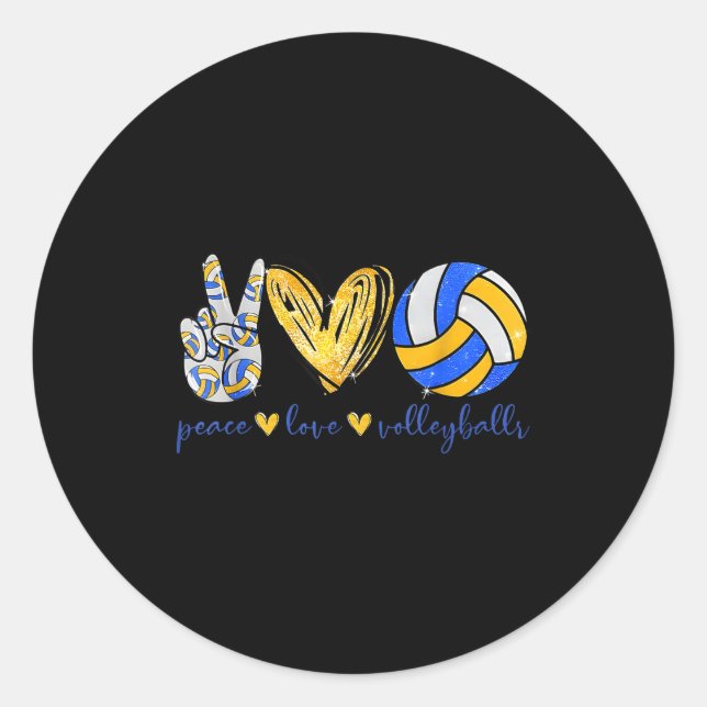 Peace Love Volleyball Retro Art Volleyball Player  Classic Round Sticker (Front)