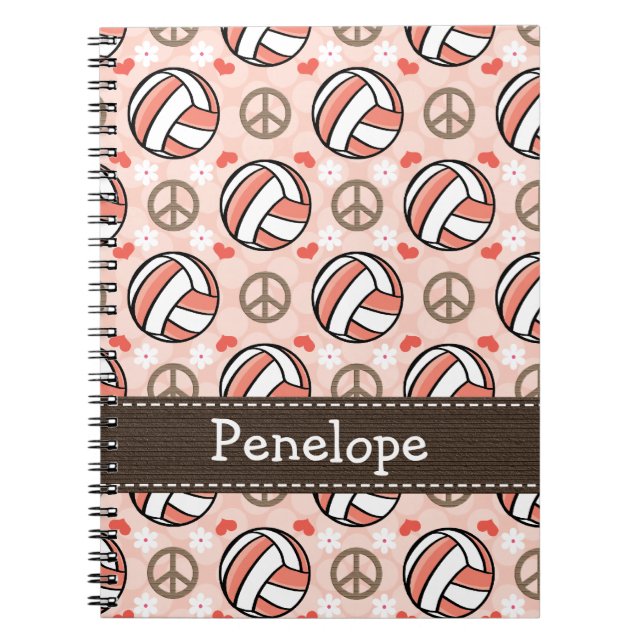 Peace Love Volleyball Spiral Notebook Journal (Front)