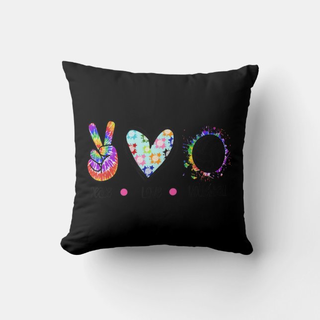 Peace Love Volleyball Tie Dye Rainbow Trippy Hippi Cushion (Front)