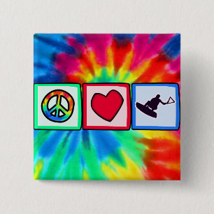 Peace, Love, Wakeboarding 15 Cm Square Badge