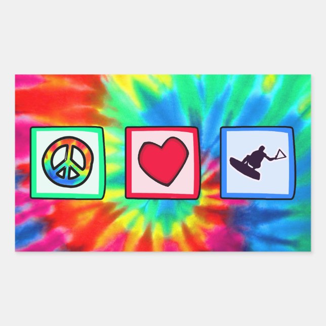 Peace, Love, Wakeboarding Rectangular Sticker (Front)