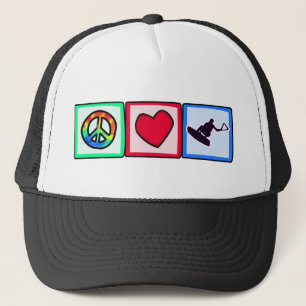 Peace, Love, Wakeboarding Trucker Hat