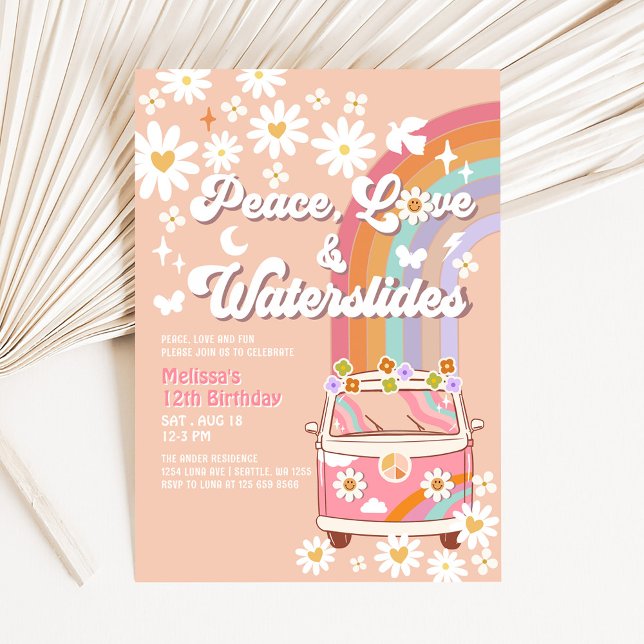 Peace Love Waterslides Water Groovy Birthday Invitation (Creator Uploaded)