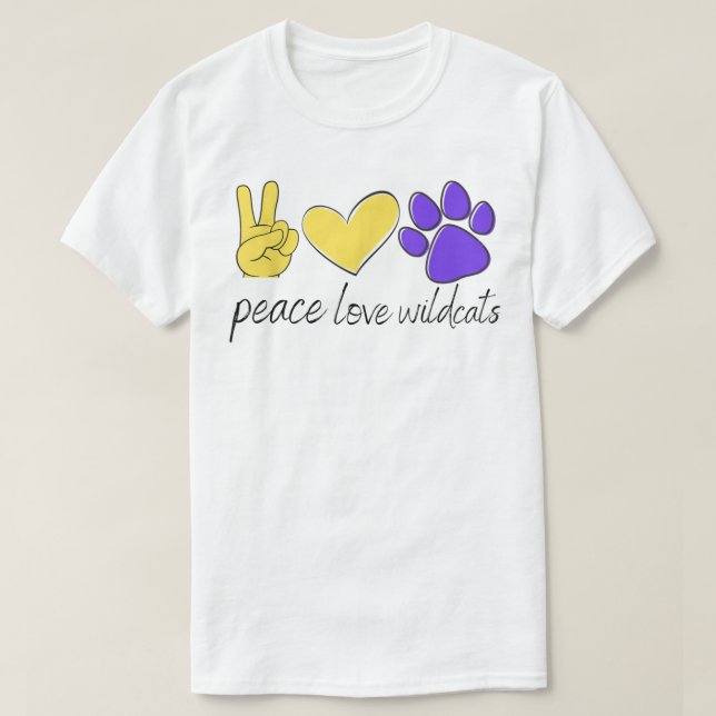 Peace Love Wildcats School Team Spirit  T-Shirt (Design Front)