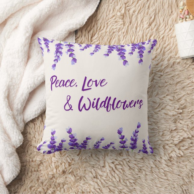 Peace, Love & Wildflowers Throw Pillow (Blanket)